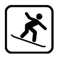 Pictograma vectorial de esquiador sobre nieve. Gráfico para estaciones de esquí y pistas.
