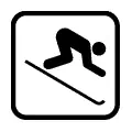 Pictograma vectorial de esquiador descendiendo. Señal de pista de esquí alpino.