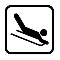 Pictograma vectorial de deslizador sobre nieve. Símbolo para trineos y áreas de recreo invernal.