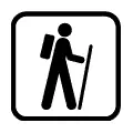 Pictograma vectorial de excursionista. Icono para senderismo y rutas de media montaña.