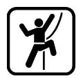 Pictograma vectorial de escalador de montaña. Símbolo para zonas de escalada técnica.