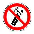 Pictograma vectorial de prohibido uso de móvil. Icono de prevención de interferencias técnicas.