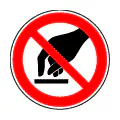 Pictograma vectorial de prohibido tocar. Símbolo de superficie caliente o delicada.