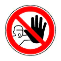 Pictograma vectorial de prohibido paso a no autorizados. Icono de control de acceso técnico.