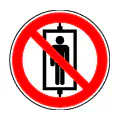Pictograma vectorial de prohibido usar montacargas a personas. Gráfico técnico de seguridad.