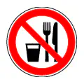 Pictograma vectorial de prohibido comer y beber. Icono de higiene en el trabajo.