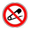 Pictograma vectorial de prohibido alfileres. Gráfico de seguridad textil o técnica.