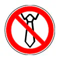 Pictograma vectorial de no usar prendas sueltas. Símbolo de prevención de atrapamientos.