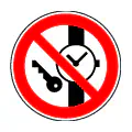 Pictograma vectorial de no usar objetos metálicos. Icono de seguridad electromagnética.