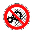 Pictograma vectorial de no usar sin dispositivos de seguridad. Gráfico técnico.