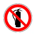 Pictograma vectorial de no usar extintor. Símbolo de restricción específica.