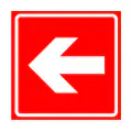 Pictograma vectorial de vía de escape izquierda. Icono de salida de emergencia.