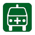 Pictograma vectorial de ambulancia. Símbolo de emergencias médicas y traslados.
