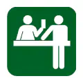 Pictograma vectorial de admisión médica. Icono de recepción en centros de salud.