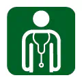 Pictograma vectorial de consulta médica. Símbolo técnico de facultativo.
