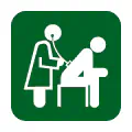 Pictograma vectorial de examen clínico. Icono de diagnóstico y pruebas médicas.