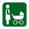 Pictograma vectorial de coche de bebé. Icono de accesibilidad para familias.