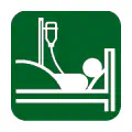 Pictograma vectorial de paciente con suero. Gráfico de hospitalización y cuidados.