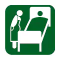 Pictograma vectorial de atención a paciente. Icono de servicios médicos internos.