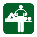 Pictograma vectorial de fisioterapia. Icono de rehabilitación y quiropráctico.