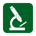 Pictograma vectorial de laboratorio clínico. Símbolo de microscopio y análisis.