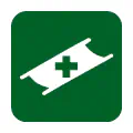 Pictograma vectorial de camilla. Símbolo de transporte de pacientes y urgencias.