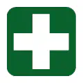 Pictograma vectorial de hospital. Símbolo técnico de centro médico y asistencia.