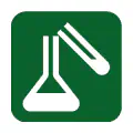 Pictograma vectorial de laboratorio. Gráfico de probeta y retorta para análisis.