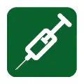 Pictograma vectorial de vacunación. Icono de enfermería y servicios sanitarios.