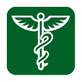 Pictograma vectorial de símbolo médico. Gráfico técnico de caduceo para farmacia.