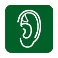 Pictograma vectorial de oído. Símbolo de audiología y salud auditiva.