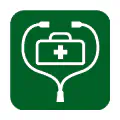Pictograma vectorial de maletín médico. Icono de asistencia a domicilio y urgencias.