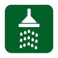 Pictograma vectorial de duchas de seguridad. Icono de descontaminación médica.
