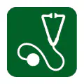 Pictograma vectorial de estetoscopio. Gráfico de medicina general y consulta.