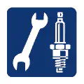 Pictograma vectorial automotriz: mecánica - llave y bujía. Símbolo para talleres de afinación.