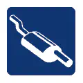 Pictograma vectorial automotriz: tubo de escape. Señal de reparación de silenciadores.