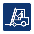 Pictograma vectorial de carretilla elevadora. Icono de logística de almacén.