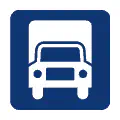 Pictograma vectorial de frontal de camión. Icono de cabina de transporte.