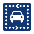 Pictograma vectorial de recorrido en coche. Símbolo de itinerario vial.