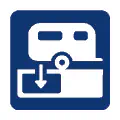 Pictograma vectorial de vaciado sanitario. Icono para áreas de servicio de AC.