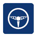 Pictograma vectorial automotriz: volante. Símbolo de dirección y accesorios.