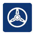 Pictograma vectorial automotriz: volante de conducción. Gráfico de repuestos de interior.
