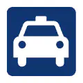 Pictograma vectorial de taxi lateral. Símbolo de servicio de transporte público.