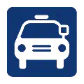 Pictograma vectorial de taxi frontal. Icono de parada de taxis.