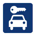 Pictograma vectorial de coche de alquiler. Icono para servicios turísticos.