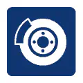 Pictograma vectorial automotriz: frenos. Símbolo de seguridad y frenado.