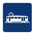 Pictograma vectorial de tranvía frontal. Símbolo de parada ferroviaria.