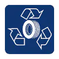 Pictograma vectorial automotriz: reciclado. Símbolo de gestión de caucho usado.