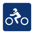 Pictograma vectorial de motociclista en ruta. Icono de conductor de moto.