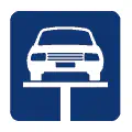 Pictograma vectorial automotriz: mecánica - revisión tren delantero. Icono de alineación y balanceo.